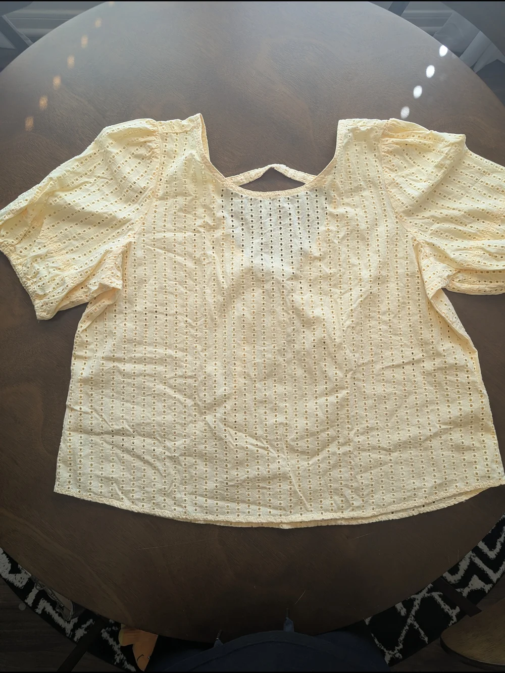 LOFT Pale Yellow Eyelet Puff Sleeve Blouse